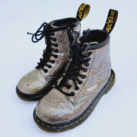 Dr. Martens Little Girl's Black Cosmic Glitter 1460 Lace-up Boots - child size 8 - Picture 1 of 10